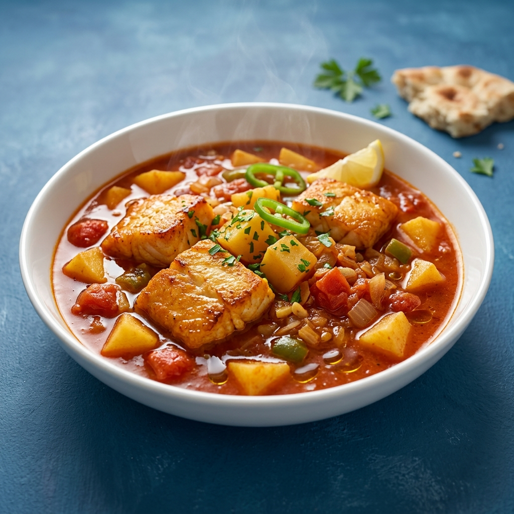خورش ماهی با سیب‌زمینی